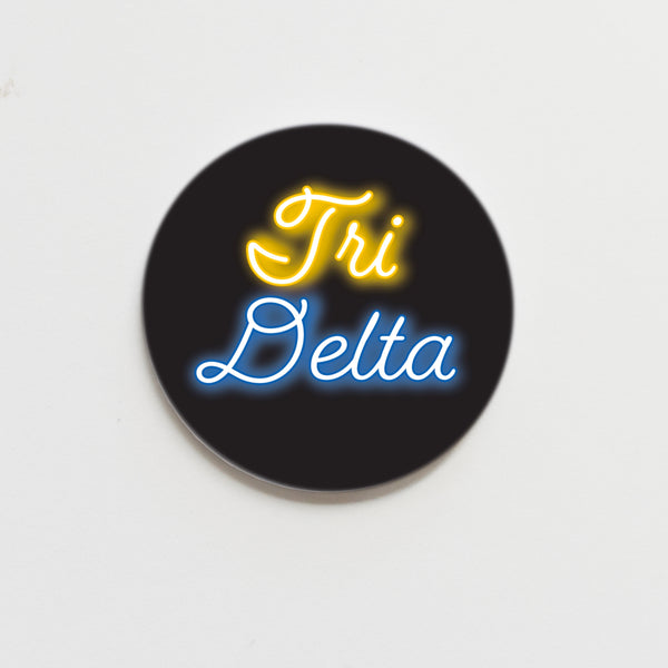 Delta Delta Delta Neon Greek Button - 2.25 inch
