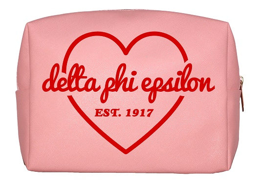 Delta Phi Epsilon Pink & Red Heart Makeup Bag