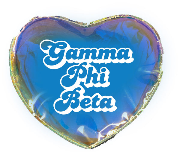 Gamma Phi Beta Holographic Heart Shaped Makeup Bag