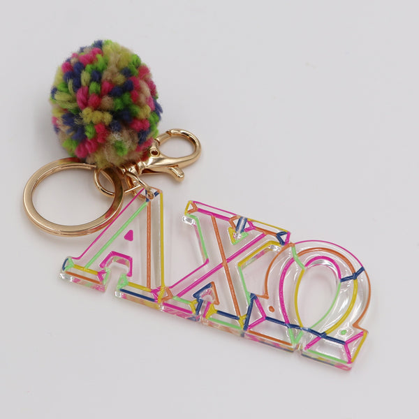 Alpha Chi Omega Color Block Acrylic Pom Keychain