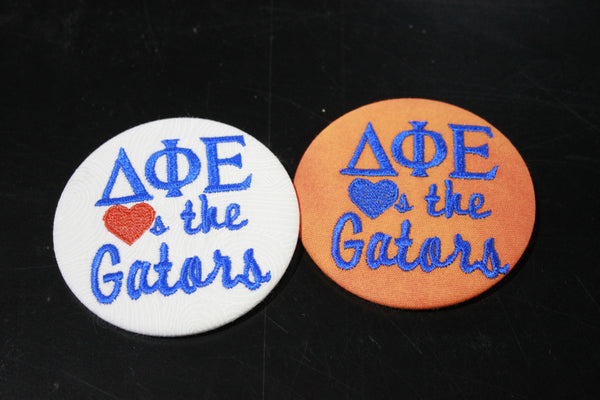 Delta Phi Epsilon "Hearts the Gators" Game Day Embroidered Button