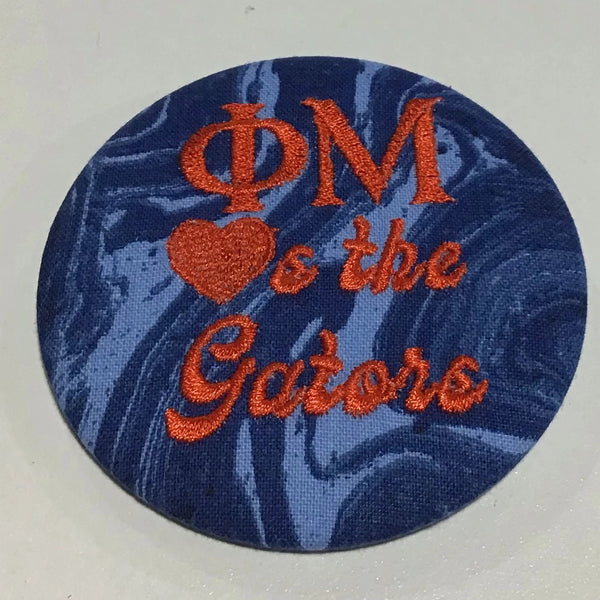Phi Mu "Hearts the Gators" Retro Game Day Embroidered Button
