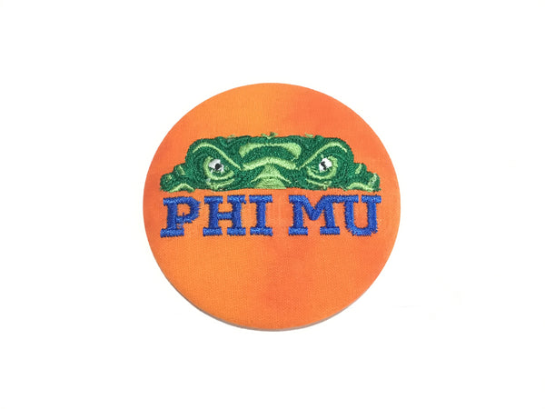 Phi Mu Gator Eyes Embroidered Button