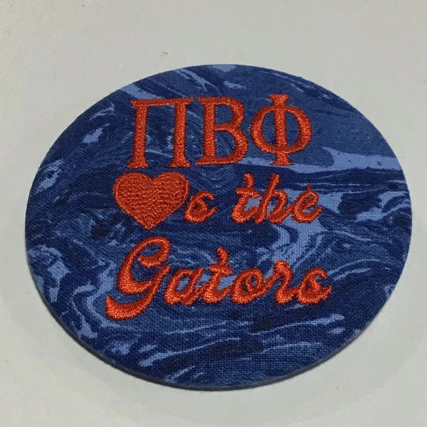 Pi Beta Phi "Hearts the Gators" Retro Game Day Embroidered Button