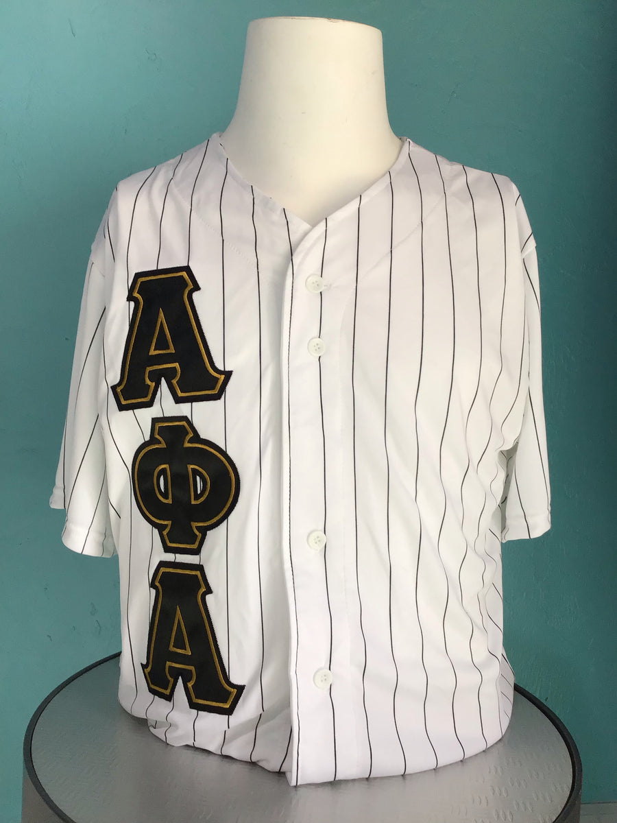 Alpha Old Gold Pinstripe Button Up Baseball Jersey 4XL