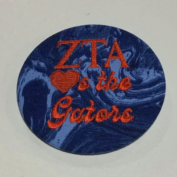 Zeta Tau Alpha "Hearts the Gators" Retro Game Day Embroidered Button