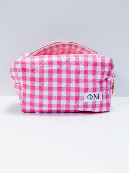 Phi Mu Gingham Quilted Makeup Bag