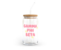 Gamma Phi Beta Glass Cup with Yellow Flowers