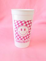 Gamma Phi Beta Smiley Face Stadium Cup