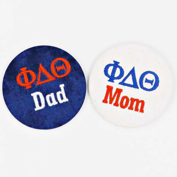 Phi Delta Theta Mom/Dad Embroidered Button