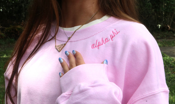 Alpha Phi Side Script Crewneck