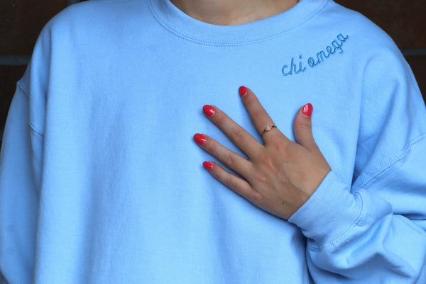 Chi Omega Side Script Crewneck