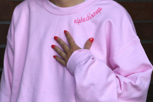 Alpha Chi Omega Side Script Crewneck