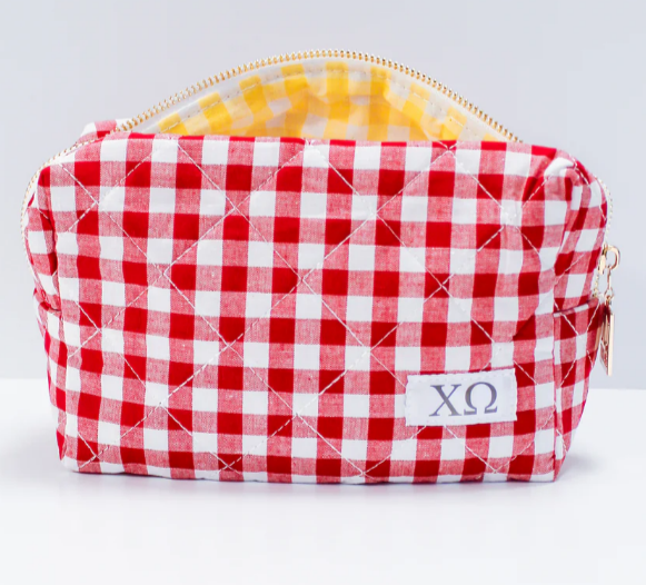 Chi Omega Gingham Quilted Makeup Bag