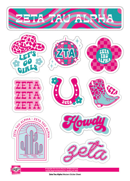 Zeta Tau Alpha Western Disco Sticker Sheet