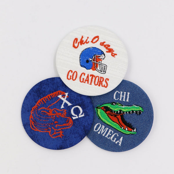 Chi Omega Gator Mascot Game Day Embroidered Button