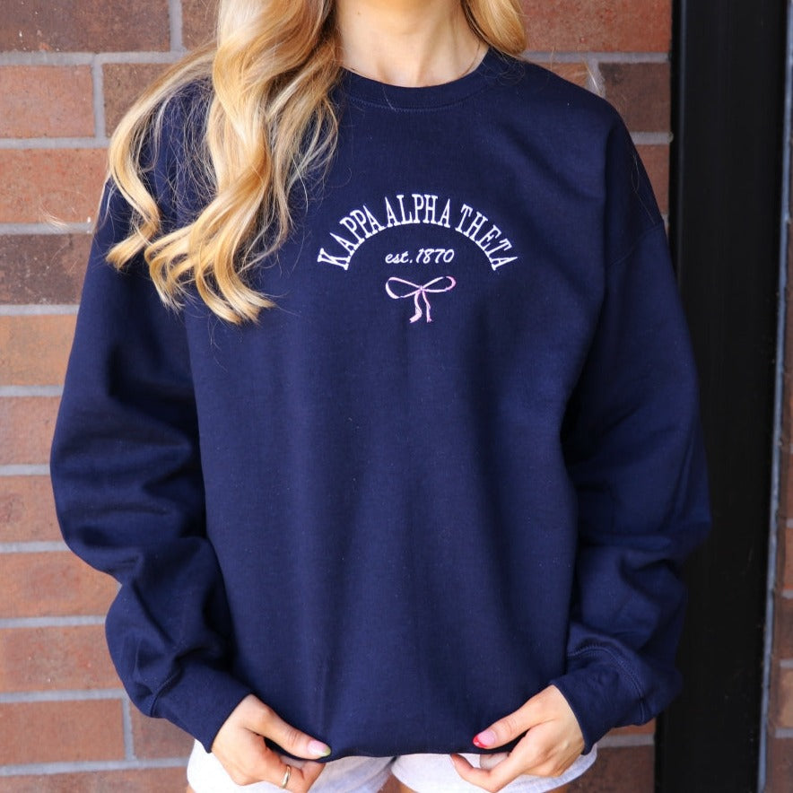 Kappa Alpha Theta Classic Crew with Bow – Greek Divine and More
