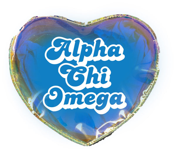 Alpha Chi Omega Holographic Heart Shaped Makeup Bag