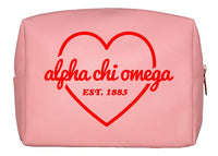 Alpha Chi Omega Pink & Red Heart Makeup Bag