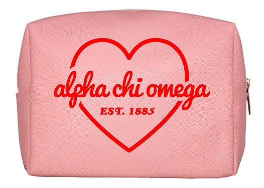 Alpha Chi Omega Pink & Red Heart Makeup Bag