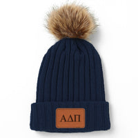 Alpha Delta Pi Leather Patch Pom Pom Knit Hat