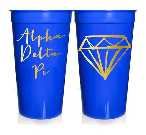 Alpha Delta Pi Sorority Stadium Cup with Gold Foil Print