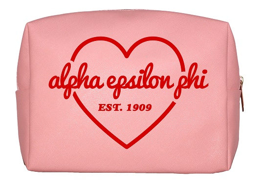 Alpha Epsilon Phi Pink & Red Heart Makeup Bag
