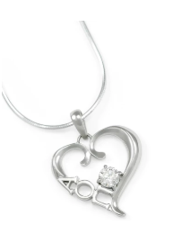 Alpha Omicron Pi Sterling Silver Heart Lavaliere