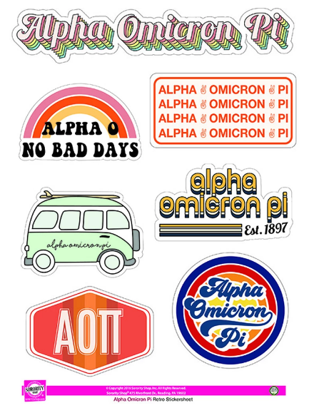 Alpha Omicron Pi Retro Sticker Sheet