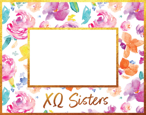 Chi Omega Gold Foil & Floral Painted Wooden Picture Frame