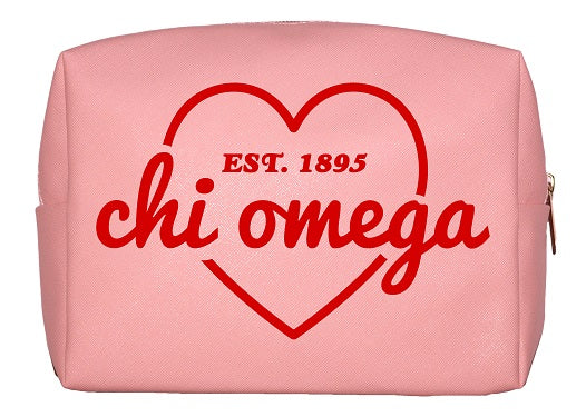 Chi Omega Pink & Red Heart Makeup Bag