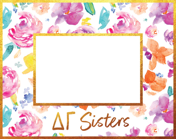 Delta Gamma Gold Foil & Floral Painted Wooden Picture Frame