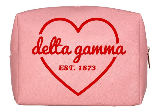Delta Gamma Pink & Red Heart Makeup Bag