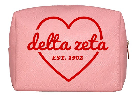 Delta Zeta Pink & Red Heart Makeup Bag
