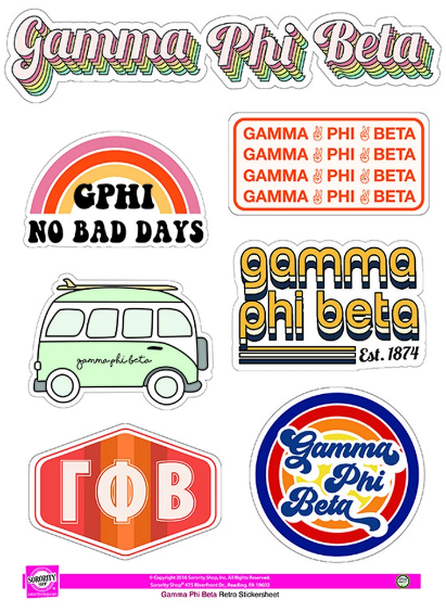 Gamma Phi Beta Retro Sticker Sheet