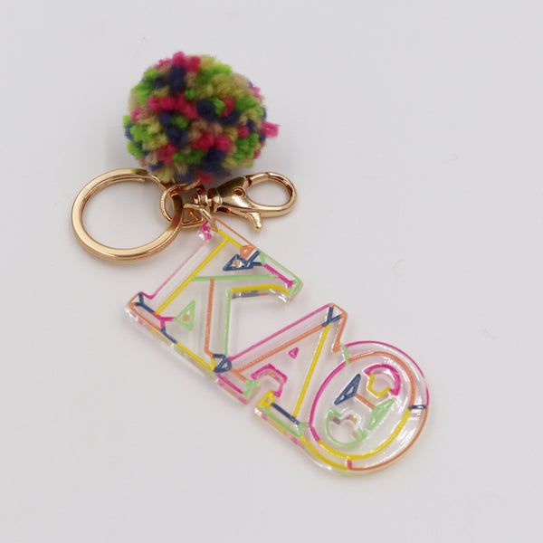 Kappa Alpha Theta Color Block Acrylic Pom Keychain