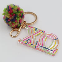 Chi Omega Color Block Acrylic Pom Keychain