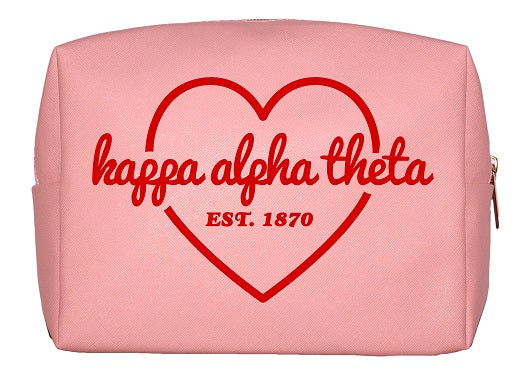 Kappa Alpha Theta Pink & Red Heart Makeup Bag