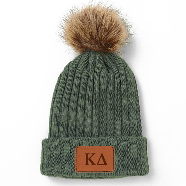 Kappa Delta Leather Patch Pom Pom Knit Hat