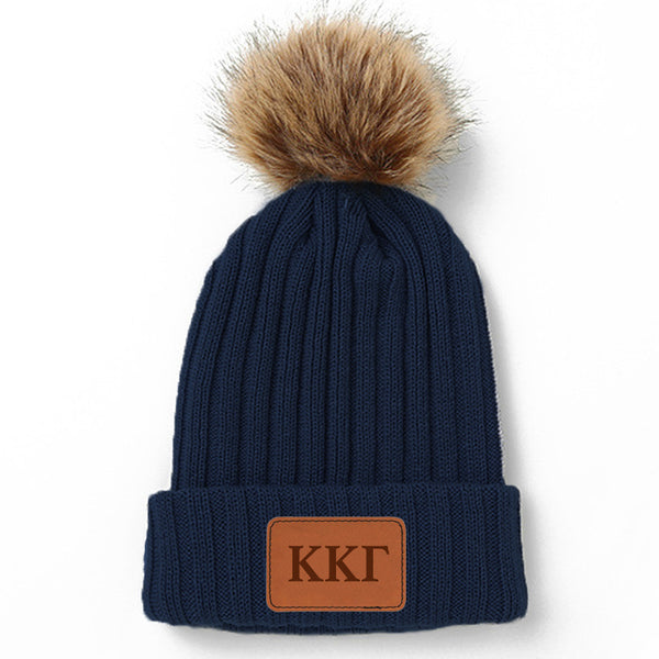 Kappa Kappa Gamma Leather Patch Pom Pom Knit Hat