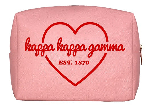 Kappa Kappa Gamma Pink & Red Heart Makeup Bag