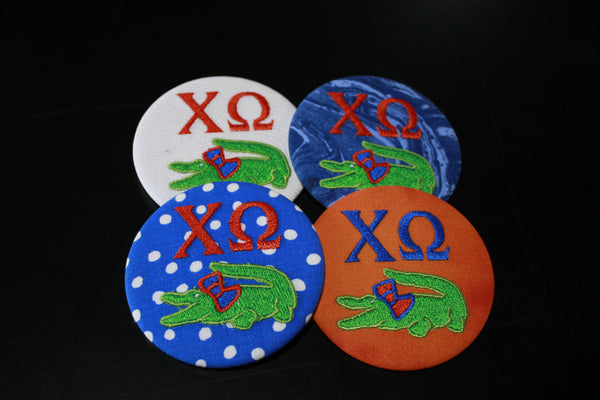 Chi Omega Gator with Bow Game Day Embroidered Button