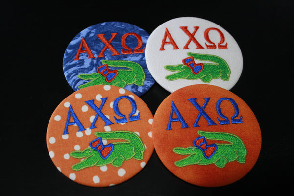 Alpha Chi Omega Gator with Bow Game Day Embroidered Button