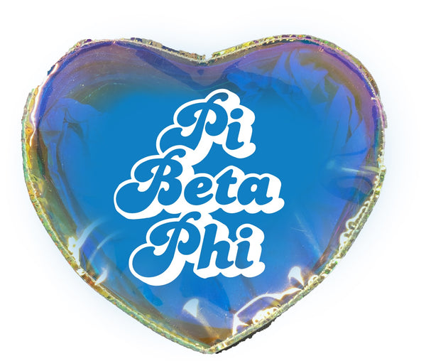 Pi Beta Phi Gamma Holographic Heart Shaped Makeup Bag
