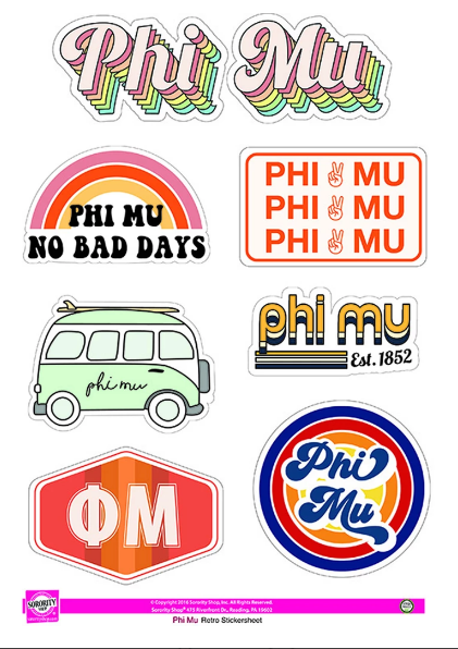 Phi Mu Retro Sticker Sheet