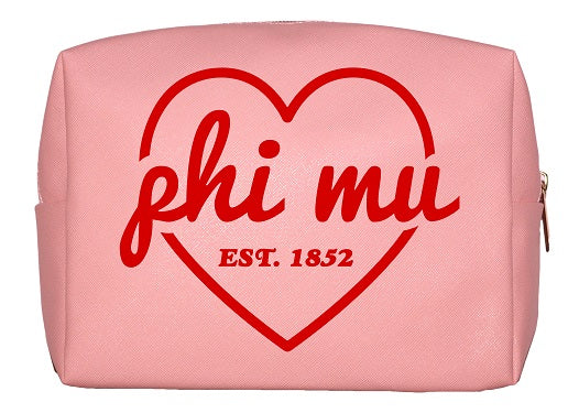 Phi Mu Pink & Red Heart Makeup Bag