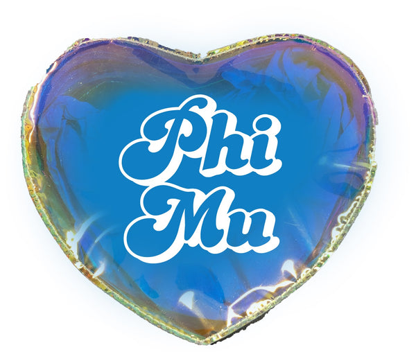 Phi Mu Holographic Heart Shaped Makeup Bag