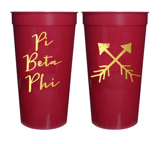 Pi Beta Phi Sorority Stadium Cup with Gold Foil Print