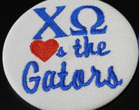Chi Omega "Hearts the Gators" Game Day Embroidered Button