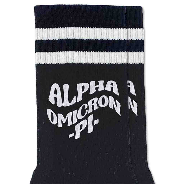 Alpha Omicron Pi Black Retro Crew Socks